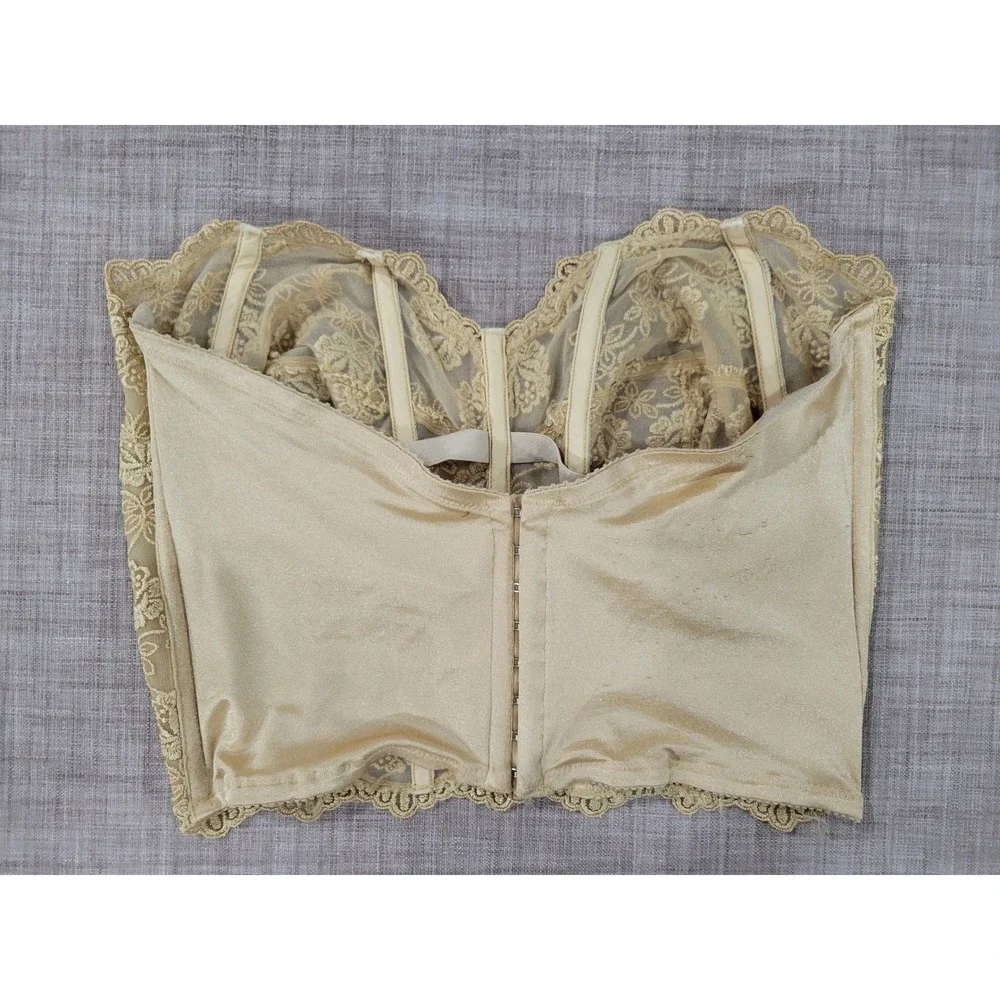 Vintage Victoria's Secret Gold Floral Lace Corset Bustier Top 38D 90s Strapless - Picture 3 of 6